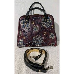 Patricia Nash Provencal Artesa Satchel Embroidery Handbag Crossbody Burgundy